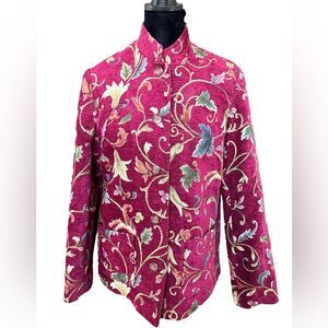 Vintage Tapestry Jacket Size 6 Burgundy Floral Ivy